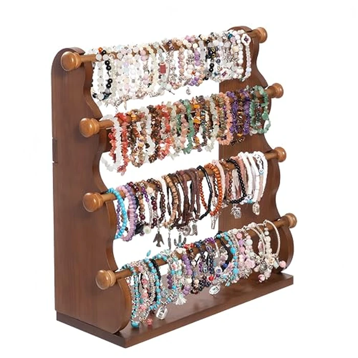 Donmills 4 Tier Wooden Bracelet Holder Stand - Bracelet Organizer Storage Display for Selling- Bangle & Scrunchie,Watch Jewelry Organizer Showcase and Home Storage (Dark Brown) by Donmills - Used - Very Good condition - US$19.00