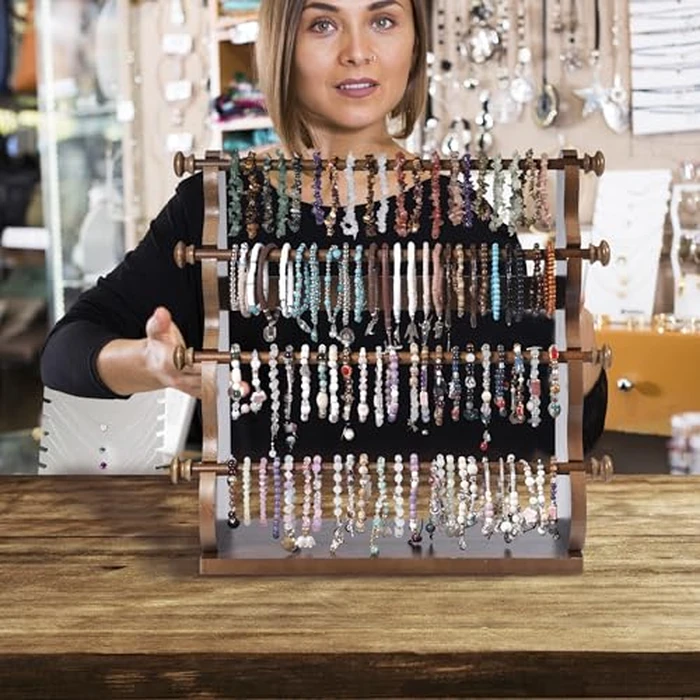 Donmills 4 Tier Wooden Bracelet Holder Stand - Bracelet Organizer Storage Display for Selling- Bangle & Scrunchie,Watch Jewelry Organizer Showcase and Home Storage (Dark Brown) by Donmills - Image 4