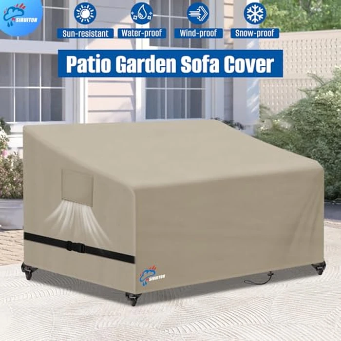 SIRUITON 4-Seat Garden Patio Sofa/Loveseat/Bench Cover 73" W x 27" D x 35" H,Heavy Duty 420D Oxford Waterproof Outdoor Sofa Cover, Lawn Patio Furniture Covers by SIRUITON - Image 4