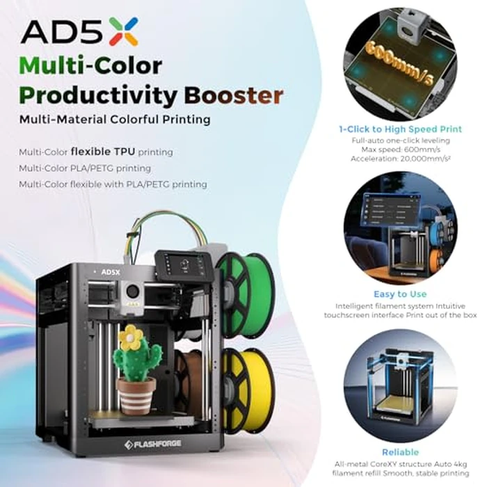 FLASHFORGE 3D Printer AD5X w/o Filament, IFS Multi-Color Printing, CoreXY 600mm/s High Speed & Precision, Auto Calibration & Vibration Compensation, 300℃ Direct Drive Extruder Unleash Your Creativity by FLASHFORGE - Image 2