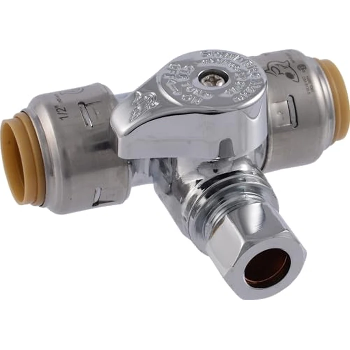 Sharkbite Max 1/2 x 1/2 x 3/8 Inch Compression Tee Stop Valve, Push to Connect Brass Plumbing Fitting, PEX Pipe, Copper, CPVC, PE-RT, HDPE, UR24984A by SharkBite - Used - Good condition