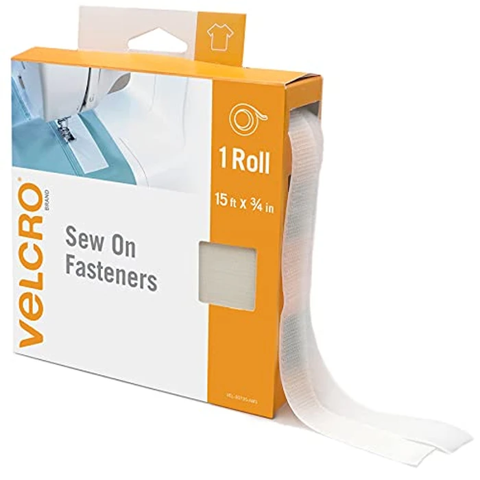 Velcro Brand Sew On Fabric Tape - Substitute for Snaps Buttons or Zippers - Alterations and Hemming - Bulk Pack Hook and Loop Fastener, White, ¾ in x 15 ft by VELCRO Brand - Used - Like New condition - US$8.84