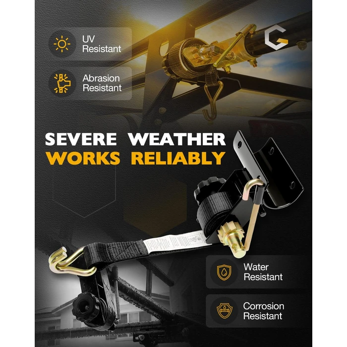 Ladder Rack Ratchet Straps with J-Hook (4PCS), 2" Black Round Tube Mount, 1.5" Wide x 7.5' Long Black Retractable Ratchet Tie Down Strap Roof Rack, 500 lbs Load Heavy Duty Cargo Buckle Rack Lock Strap by Gledewen - Image 4