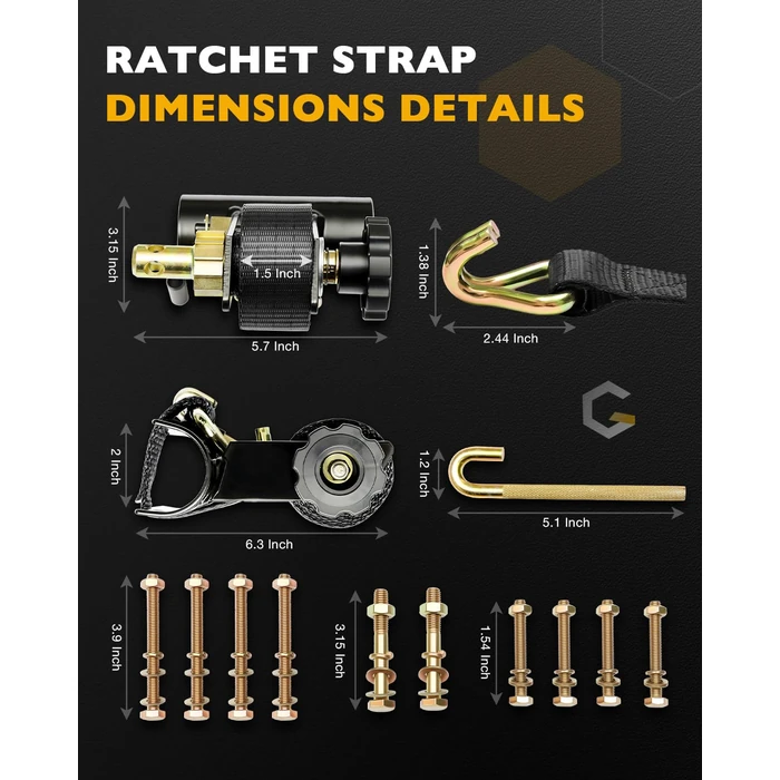 Ladder Rack Ratchet Straps with J-Hook (4PCS), 2" Black Round Tube Mount, 1.5" Wide x 7.5' Long Black Retractable Ratchet Tie Down Strap Roof Rack, 500 lbs Load Heavy Duty Cargo Buckle Rack Lock Strap by Gledewen - Image 7