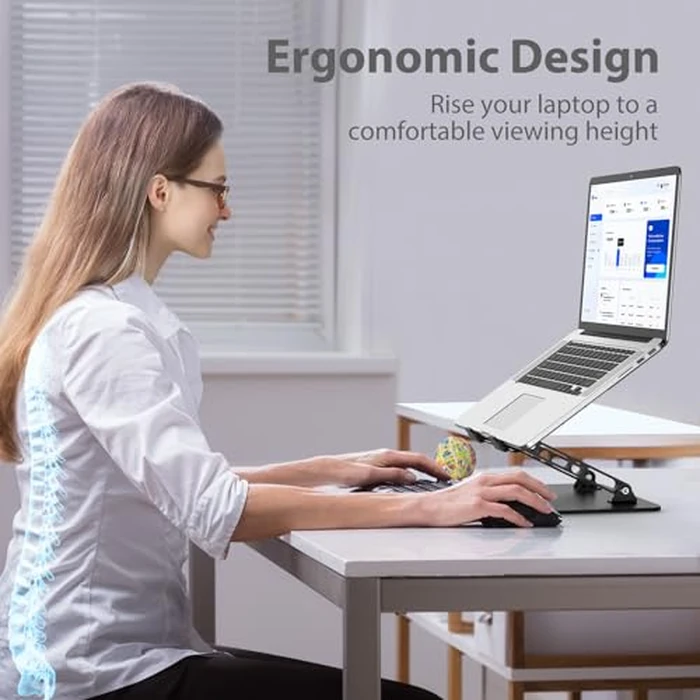 Gogoonike Adjustable Laptop Stand for Desk, Metal Foldable Laptop Riser, Portable Laptop Holder, Ventilated Cooling Computer Notebook Stand Compatible with 10-15.6” Laptops by Gogoonike - Image 2