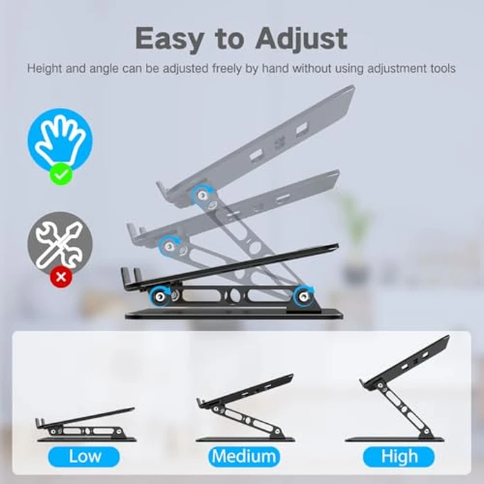 Gogoonike Adjustable Laptop Stand for Desk, Metal Foldable Laptop Riser, Portable Laptop Holder, Ventilated Cooling Computer Notebook Stand Compatible with 10-15.6” Laptops by Gogoonike - Image 3