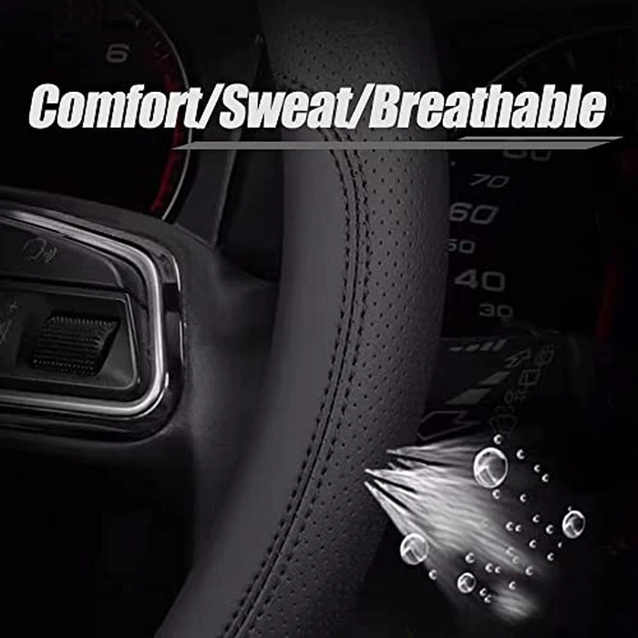 Carodi Latest Nappa Leather car Steering Wheel Cover, Stylish Non-Slip Leather car Interior 15 inches Universal (D-Shape,Black) by Carodi - Image 5