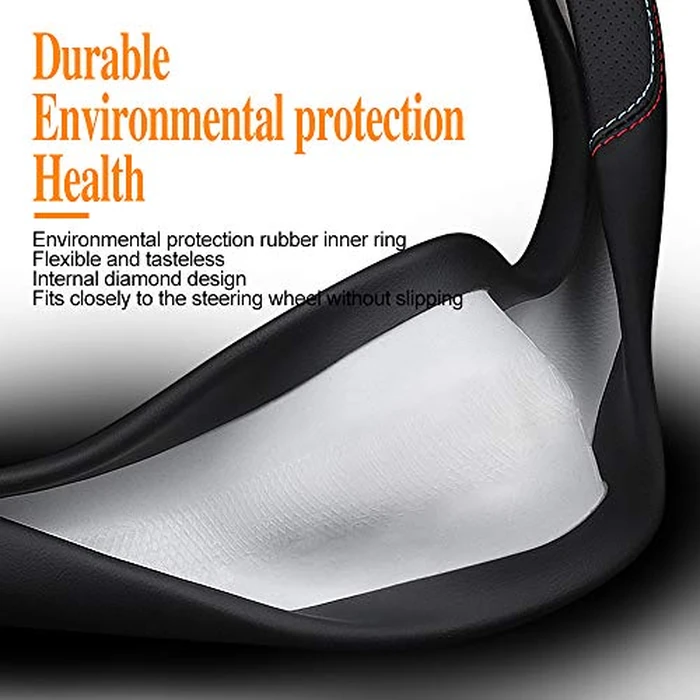 Carodi Latest Nappa Leather car Steering Wheel Cover, Stylish Non-Slip Leather car Interior 15 inches Universal (D-Shape,Black) by Carodi - Image 6