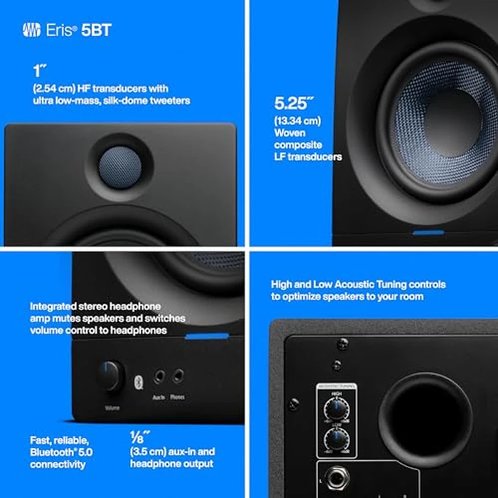 PreSonus Eris 5BT Bluetooth Studio Monitors, Pair - 5.25" Inch Powered Bookshelf Speakers, Stereo, Desktop Computer, Near Field Music Production, Audio Mixing Recording by PreSonus - Image 4
