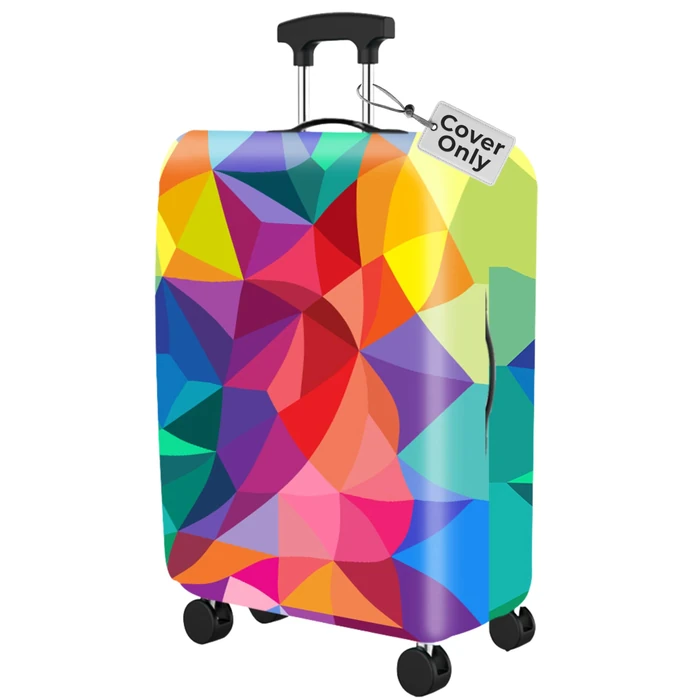 Rainbow Geometric Luggage Cover Size L 26-28 Inch, Stretchable Washable Suitcase Protector, Dustproof Scratch Resistant Travel Baggage Sleeve, Colorful Polygon Print for Hard Shell Medium Suitcases by Boxiki Travel - Used - Like New condition - US$10.98
