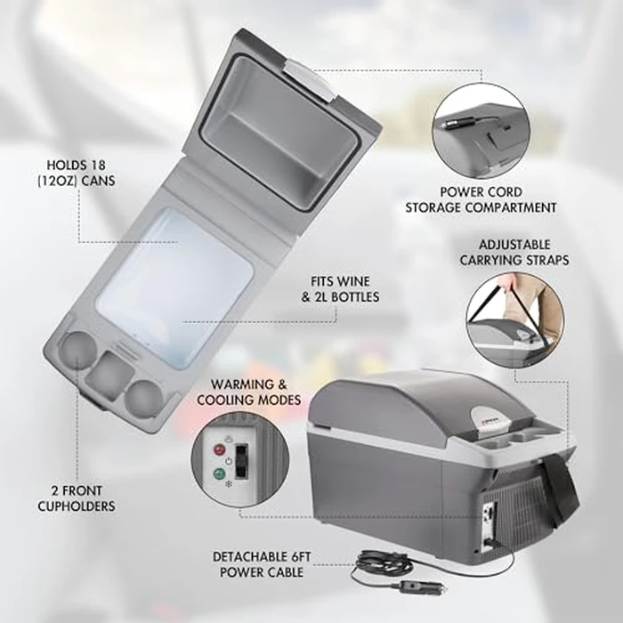 Wagan EL6214 Personal Thermoelectric Cooler/Warmer, 14 Liter Capacity, Portable Electric Car Cooler with 12/24V DC, 12V Small Fridge for Car, RV, and Camping Use, UL Listed by Wagan - Image 2