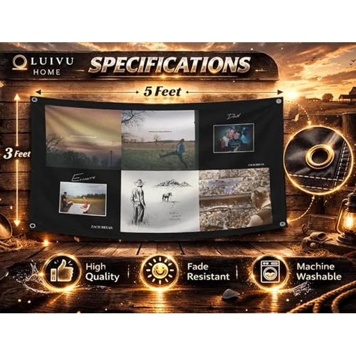 LUIVU 3x5 Feet American Music Flags with Four Brass Grommets - Singer Flag Polyester Decor For Inside or Outside - Musics Banner for House - Country Singer Tapestry Music Album Cover Banner by LUIVU - Image 2