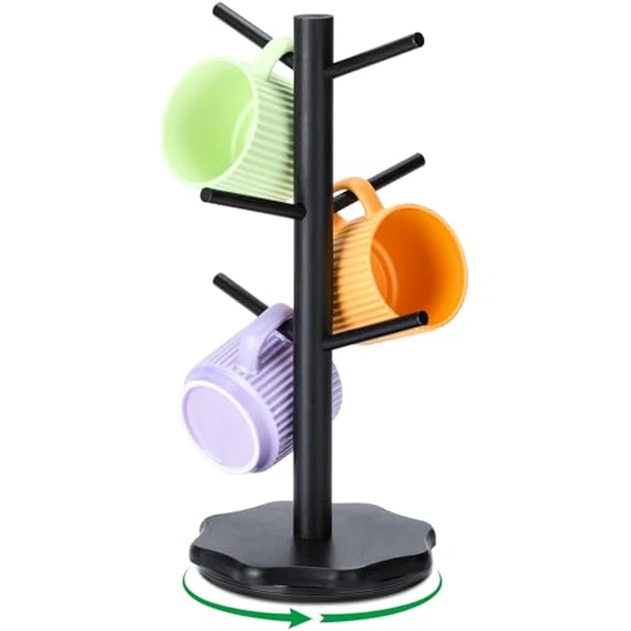 Ceecysaa Mug Holder Tree,360 degrees Rotated Coffee Cup Holder with 6 Hooks for Counter, Wood Coffee Mugs Rack Standing Coffee Cups Organizer for Kitchen Home Coffee Bar Accessories by Ceecysaa - Image 1