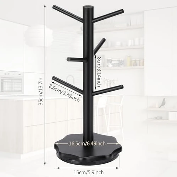 Ceecysaa Mug Holder Tree,360 degrees Rotated Coffee Cup Holder with 6 Hooks for Counter, Wood Coffee Mugs Rack Standing Coffee Cups Organizer for Kitchen Home Coffee Bar Accessories by Ceecysaa - Image 2