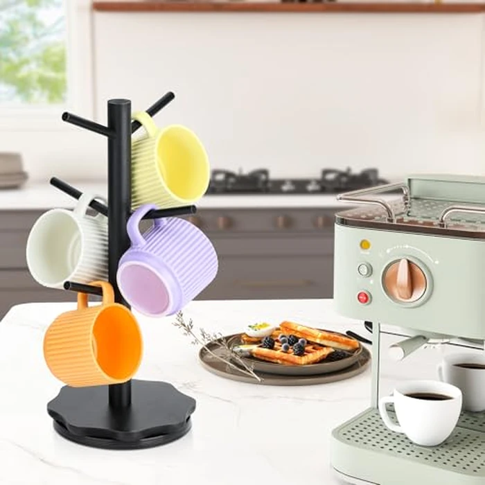 Ceecysaa Mug Holder Tree,360 degrees Rotated Coffee Cup Holder with 6 Hooks for Counter, Wood Coffee Mugs Rack Standing Coffee Cups Organizer for Kitchen Home Coffee Bar Accessories by Ceecysaa - Image 4