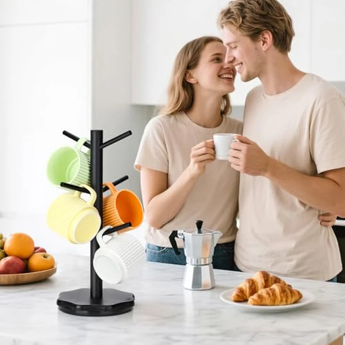 Ceecysaa Mug Holder Tree,360 degrees Rotated Coffee Cup Holder with 6 Hooks for Counter, Wood Coffee Mugs Rack Standing Coffee Cups Organizer for Kitchen Home Coffee Bar Accessories by Ceecysaa - Image 5