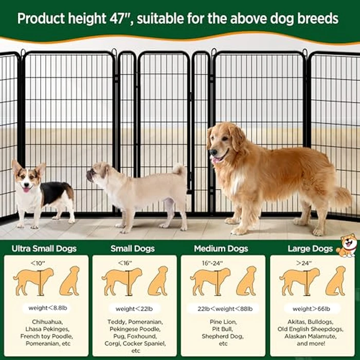 Yaheetech Dog Playpen Outdoor, 8 Panel Dog Fence 47" Indoor Pet Pen for Large/Medium/Small Dogs Heavy Duty Pet Exercise Pen for Puppy/Rabbit/Small Animals Portable Playpen for RV Camping Garden Yard by Yaheetech - Image 8