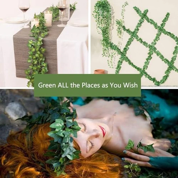 336 FT Artificial Ivy 48 Pack Ivy Vine Garland Ivy Leaves Greenery Garlands Clip Hanging Fake Leaf Plants Faux Green Flowers Decor Home Kitchen Garden Office Wedding Wall by Comtelek - Image 3