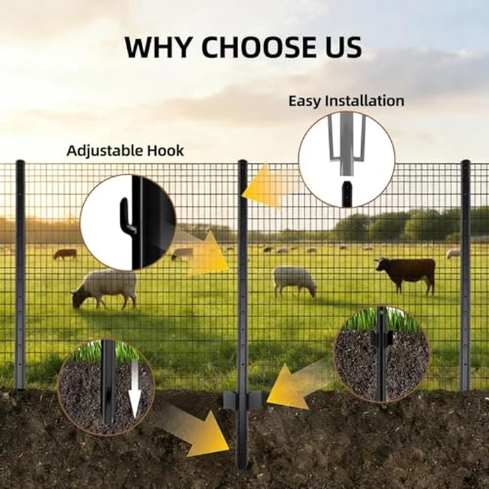 10 Pack Metal Fence Post Black Splicing, 6FT Heavy Duty Garden Fence Post for Wire Fence, Fence Posts No Dig U Post for Lawn, Garden, Farm by DCLFIRMX - Image 6