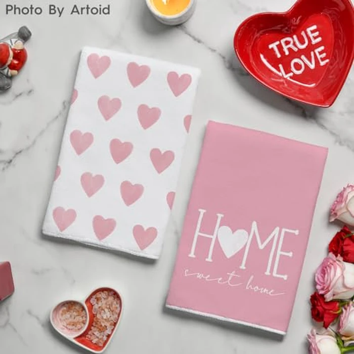 Artoid Mode Pink Heart Love Home Sweet Home Mother's Day Kitchen Towels Dish Towels, 18x26 Inch Anniversary Wedding Decoration Hand Towels Set of 2 by Artoid Mode - Image 3