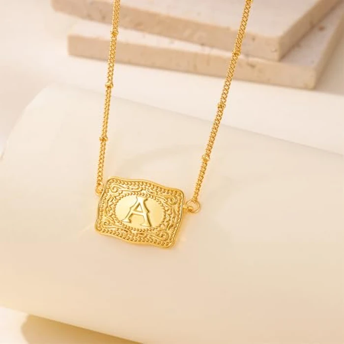 ROJHOL Gold Silver Initial Necklace for Women, 18K Gold Plated Mini Belt Buckle Initial Necklace, Letter A-Z Pendant Charm Necklace Unique Western Jewelry Gifts for Women Men (J, Gold) by ROJHOL - Image 4