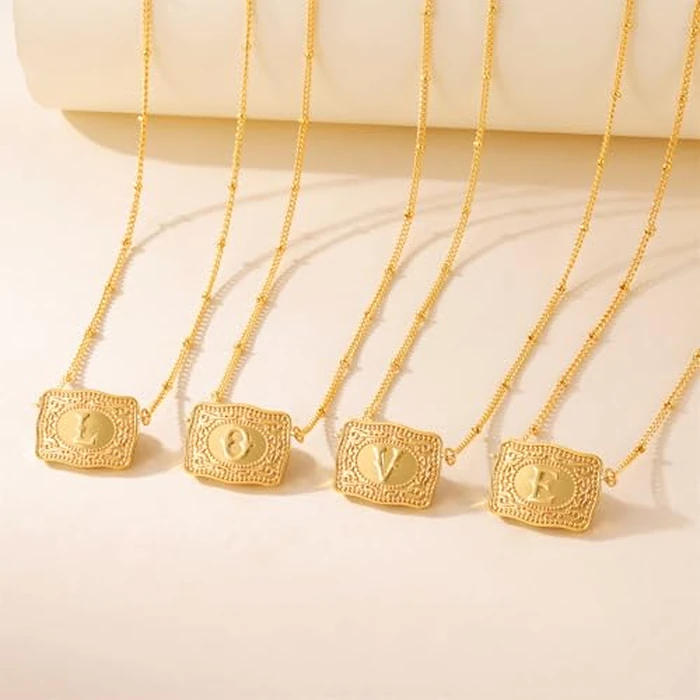ROJHOL Gold Silver Initial Necklace for Women, 18K Gold Plated Mini Belt Buckle Initial Necklace, Letter A-Z Pendant Charm Necklace Unique Western Jewelry Gifts for Women Men (J, Gold) by ROJHOL - Image 6