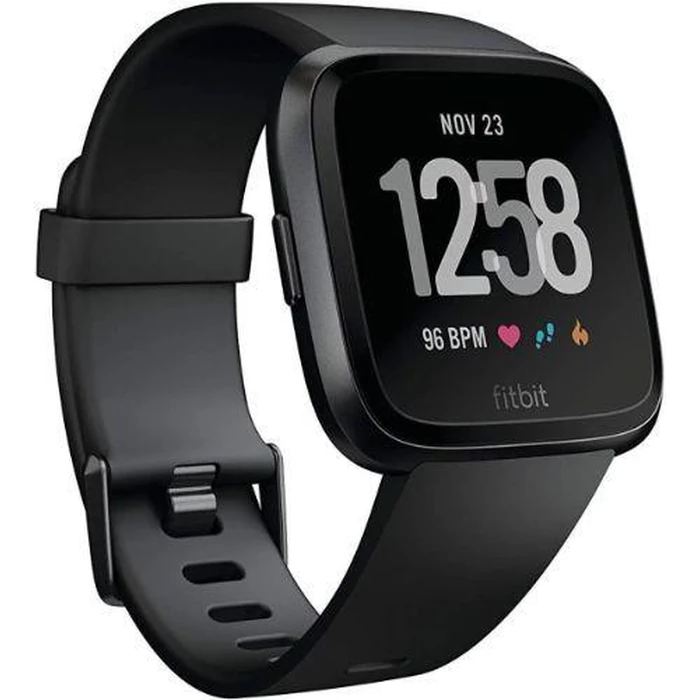 Fitbit Versa 1 Smartwatch - 24mm - Black Aluminum Case with Black Elastomer Silicone Band - Small Size by Fitbit - Image 2