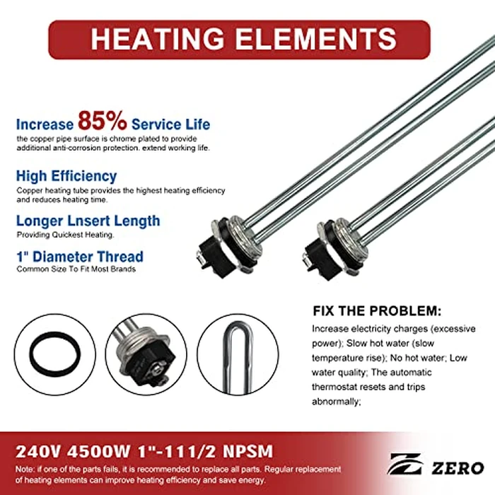 Zero EWH-02 Plumber's TOD Style Thermostats Kit(Upper/Lower - 4500W 240V HWD Elements by Z - Image 2