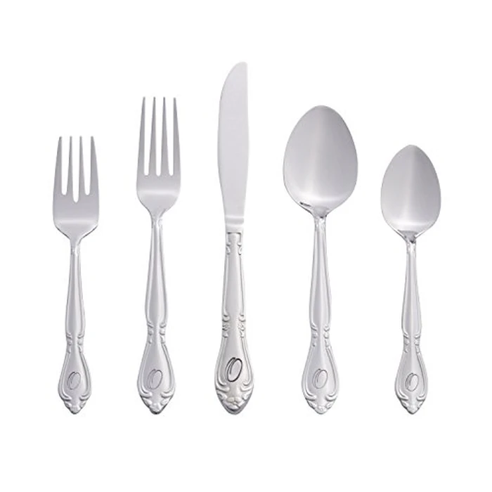 RiverRidge Rose Monogrammed Flatware Set 46 Piece Silverware - O - Utensils Set with Serving Pieces, Heavy Gauge Stainless Steel, Mirror Finish, Dishwasher Safe Cutlery for Daily Use by RiverRidge - Used - Very Good condition - US$40.53