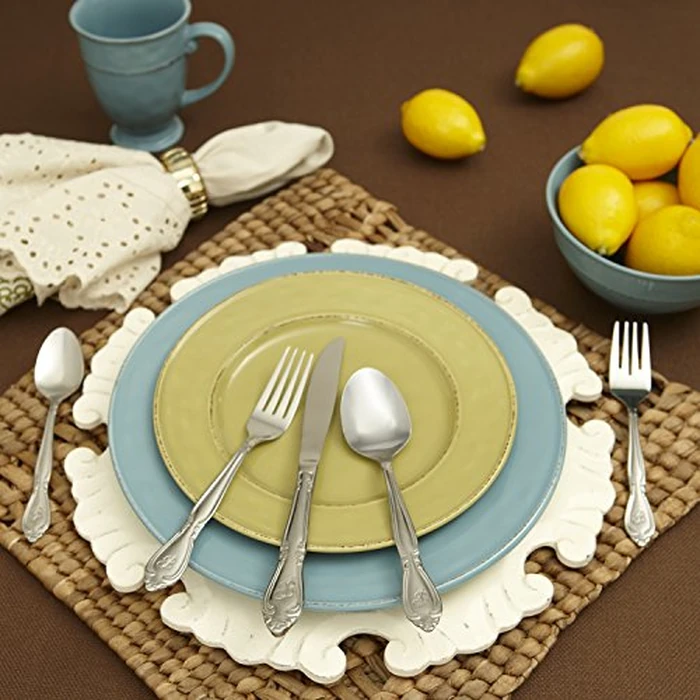 RiverRidge Rose Monogrammed Flatware Set 46 Piece Silverware - O - Utensils Set with Serving Pieces, Heavy Gauge Stainless Steel, Mirror Finish, Dishwasher Safe Cutlery for Daily Use by RiverRidge - Image 5