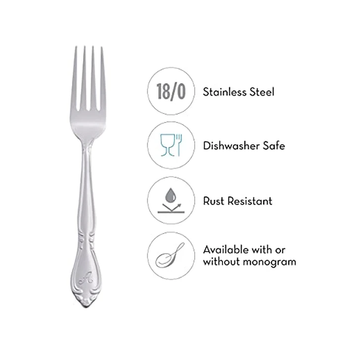 RiverRidge Rose Monogrammed Flatware Set 46 Piece Silverware - O - Utensils Set with Serving Pieces, Heavy Gauge Stainless Steel, Mirror Finish, Dishwasher Safe Cutlery for Daily Use by RiverRidge - Image 7