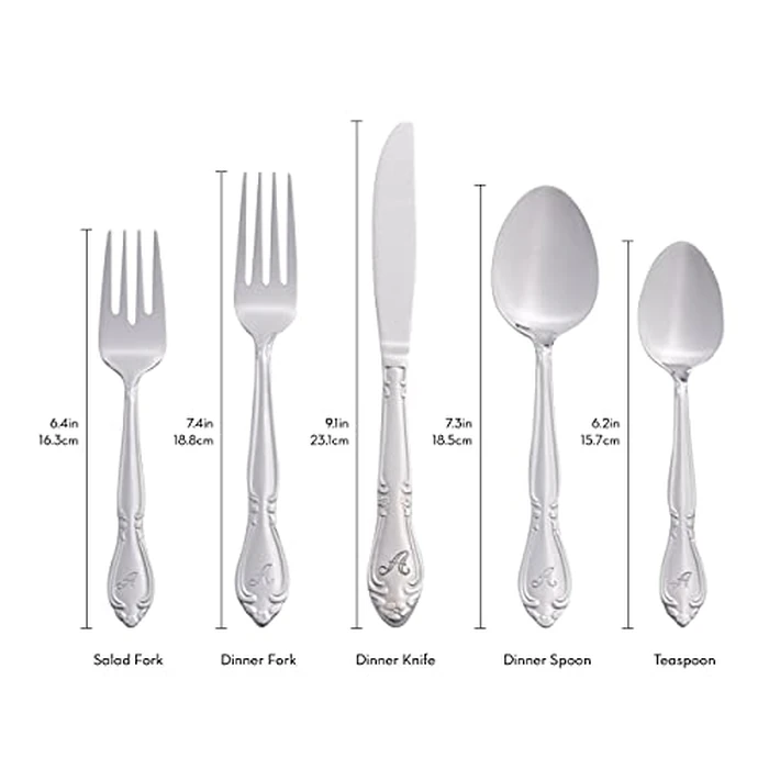 RiverRidge Rose Monogrammed Flatware Set 46 Piece Silverware - O - Utensils Set with Serving Pieces, Heavy Gauge Stainless Steel, Mirror Finish, Dishwasher Safe Cutlery for Daily Use by RiverRidge - Image 8