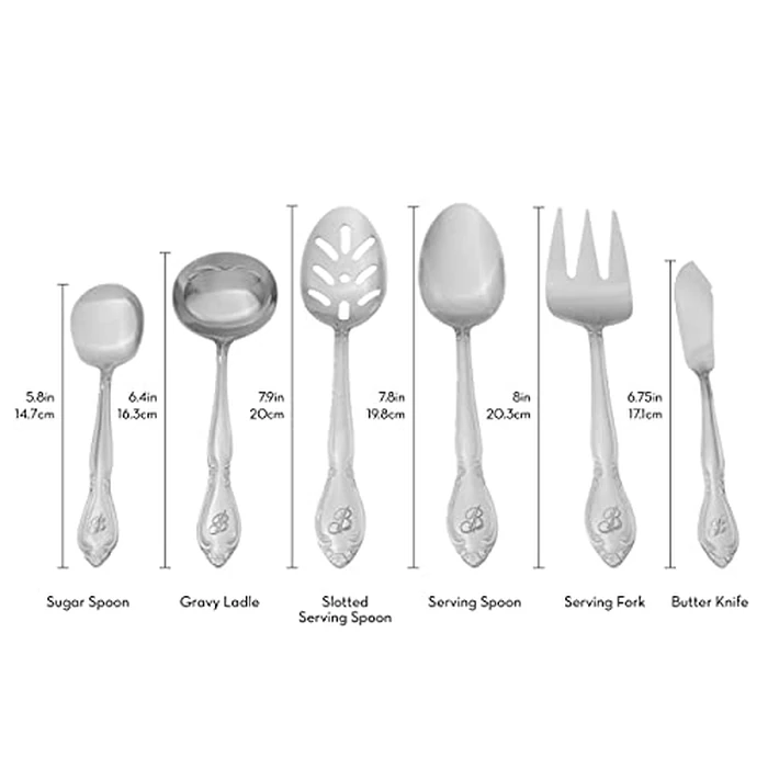 RiverRidge Rose Monogrammed Flatware Set 46 Piece Silverware - O - Utensils Set with Serving Pieces, Heavy Gauge Stainless Steel, Mirror Finish, Dishwasher Safe Cutlery for Daily Use by RiverRidge - Image 9