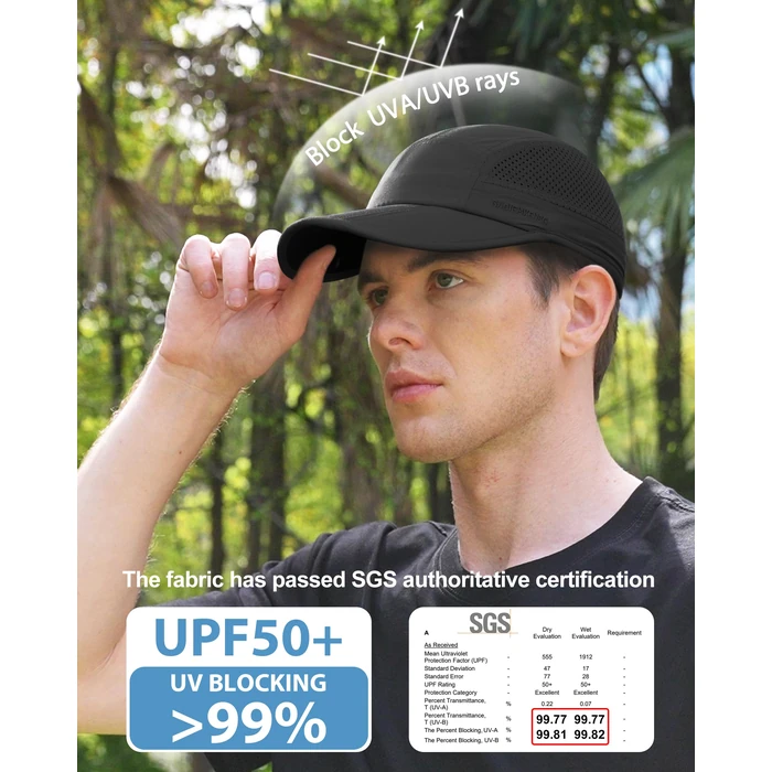 GADIEMKENSD Men Outdoor Hat Reflective Folding Running Sport Hats Summer Cool UPF 50 Sun Unstructured Baseball Caps for Men Women Breathable Light Quick Dry Travel Golf Hat Black by GADIEMKENSD - Image 2