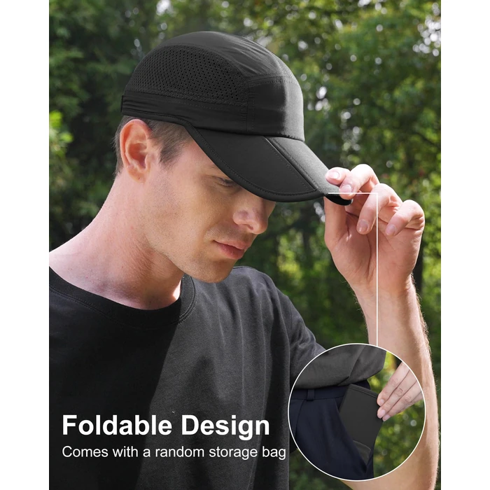 GADIEMKENSD Men Outdoor Hat Reflective Folding Running Sport Hats Summer Cool UPF 50 Sun Unstructured Baseball Caps for Men Women Breathable Light Quick Dry Travel Golf Hat Black by GADIEMKENSD - Image 3