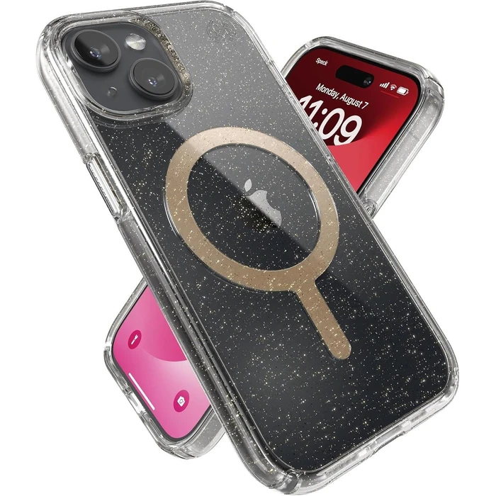 Speck Presidio Lux Glitter with MagSafe Phone Case for iPhone 15 Plus - Clear/Gold Glitter by Speck - Image 2