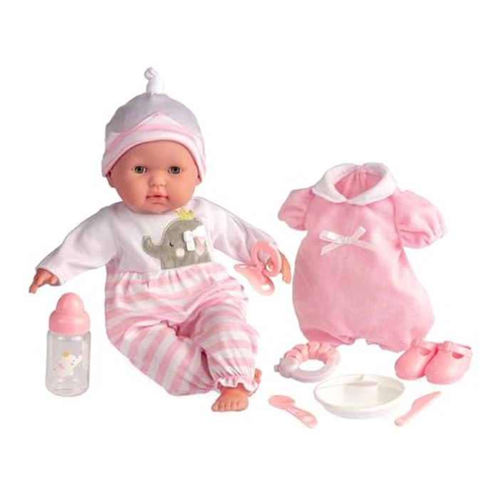 15" Realistic Soft Body Baby Doll with Open/Close Eyes | JC Toys - Berenguer Boutique | 10 Piece Gift Set with Bottle, Rattle, Pacifier & Accessories | Pink | Ages 2+ by JC Toys - Used - Very Good condition - US$24.42
