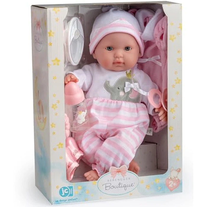 15" Realistic Soft Body Baby Doll with Open/Close Eyes | JC Toys - Berenguer Boutique | 10 Piece Gift Set with Bottle, Rattle, Pacifier & Accessories | Pink | Ages 2+ by JC Toys - Image 2