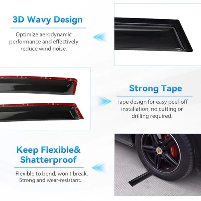 LQQDP 4pcs Smoke Tint Sun Rain Guard Vent Window Visors Compatible with 2019-2024 Chevy Blazer, Outside Mount Tape On Style Acrylic Set of 4 Front+Rear by LQQDP - Image 4