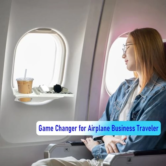 Airplane Window Organizer, Plane Window Drink Gadget Cup Holder, Long Flight Essentials Accessories, Airline Seat Organization Station for Phone and Gadgets [U.S Patent Pending] (White) by FresherAcc - Image 2