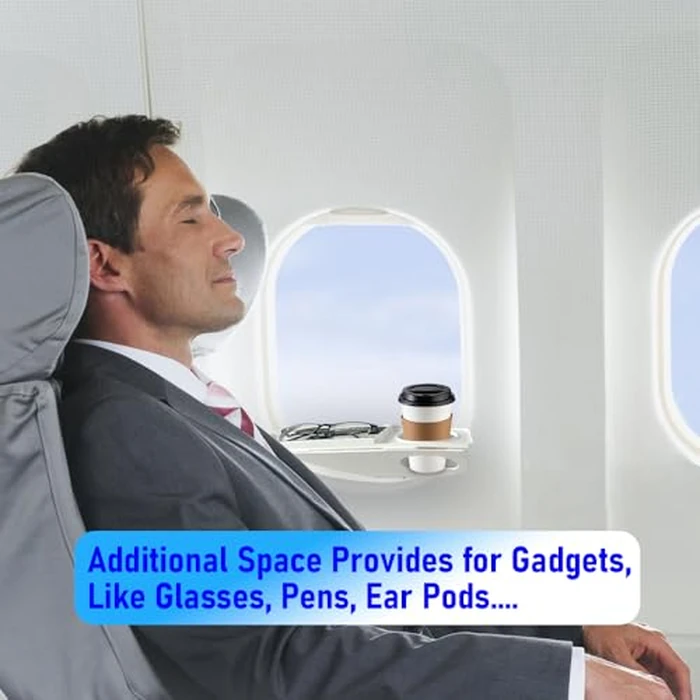 Airplane Window Organizer, Plane Window Drink Gadget Cup Holder, Long Flight Essentials Accessories, Airline Seat Organization Station for Phone and Gadgets [U.S Patent Pending] (White) by FresherAcc - Image 3