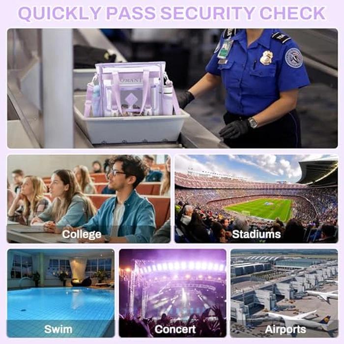 MUSEVOS Clear Tote Bag Clear Bag for Stadium Events, Thickened Water Resistant Heavy Duty PVC, 12x6x12 Stadium Approved for Work, Sports Games,Concert, Purple by MUSEVOS - Image 7