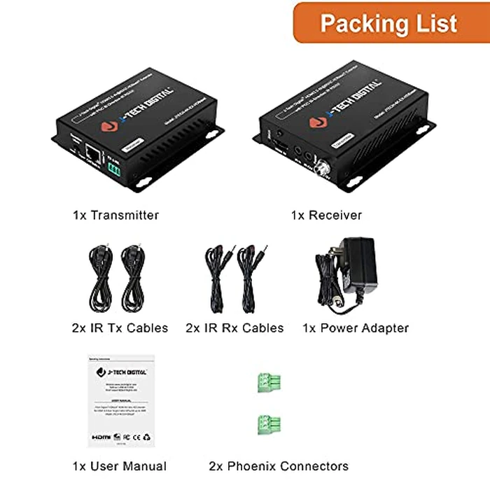 J-Tech Digital 4K HDBaseT HDMI Extender Over Cat5e/6 Ethernet up to 230ft (1080P) 130ft (4K), Supports HDCP 2.2/1.4, RS232, Bi-Directional IR and PoC by J-Tech Digital - Image 6