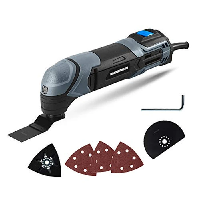 Hammerhead 2.2-Amp Oscillating Multi-Tool with 1pc Flush Cut Blade, 1pc Semicircle Saw Blade, 1pc Sanding pad, 3pcs Sanding Paper - HAMT022 by Hammerhead - Used - Acceptable condition