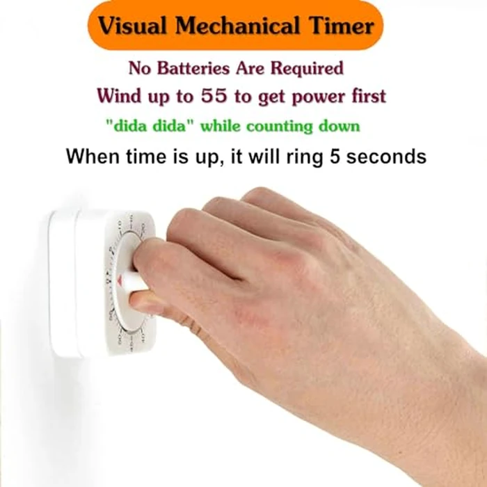 Square 60 Minute Mechanical Kitchen Timer - Visual Kitchen Cooking Timer Clock with Loud Alarm - No Batteries Required-Manual Countdown Timer for Classroom, Home, Study and Cooking (White) by NUOSWEK - Image 5