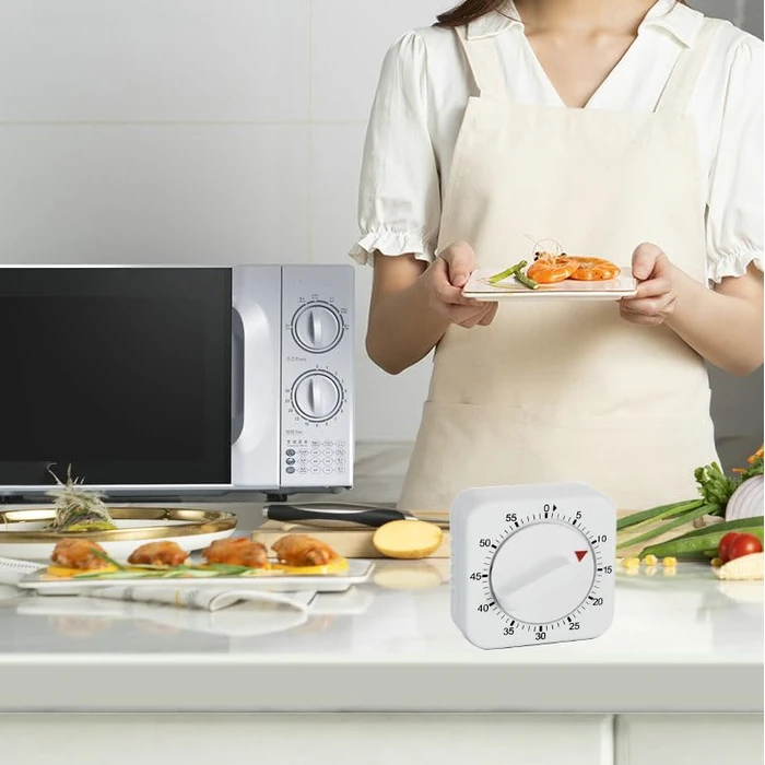 Square 60 Minute Mechanical Kitchen Timer - Visual Kitchen Cooking Timer Clock with Loud Alarm - No Batteries Required-Manual Countdown Timer for Classroom, Home, Study and Cooking (White) by NUOSWEK - Image 7