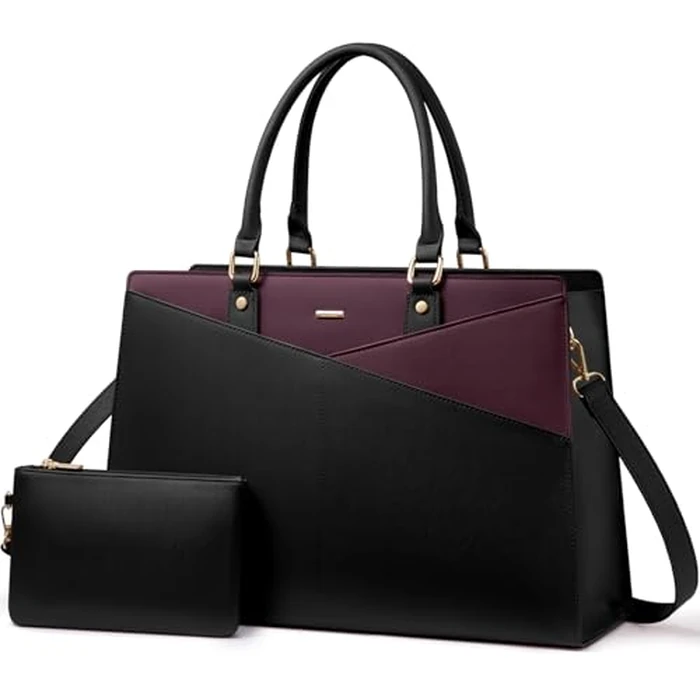 LOVEVOOK Laptop Tote Bag for Women, Leather Business Office Work Bag Computer Briefcase with Small Clutch fit for 15.6 Inch Laptop,Black-Purple by LOVEVOOK - Used - Acceptable condition - US$13.47