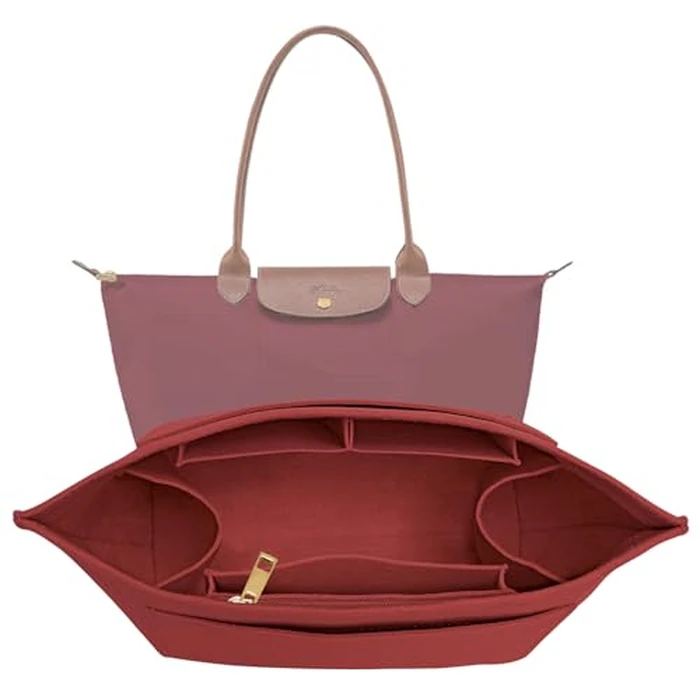 LOUKAYCCI Purse Organizer Insert for Longchamp Le Pliage M Handbag Insert Felt Long Champ Tote Bag Organizer Insert with Cup (BurGundy, Medium) by LOUKAYCCI - Used - Like New condition