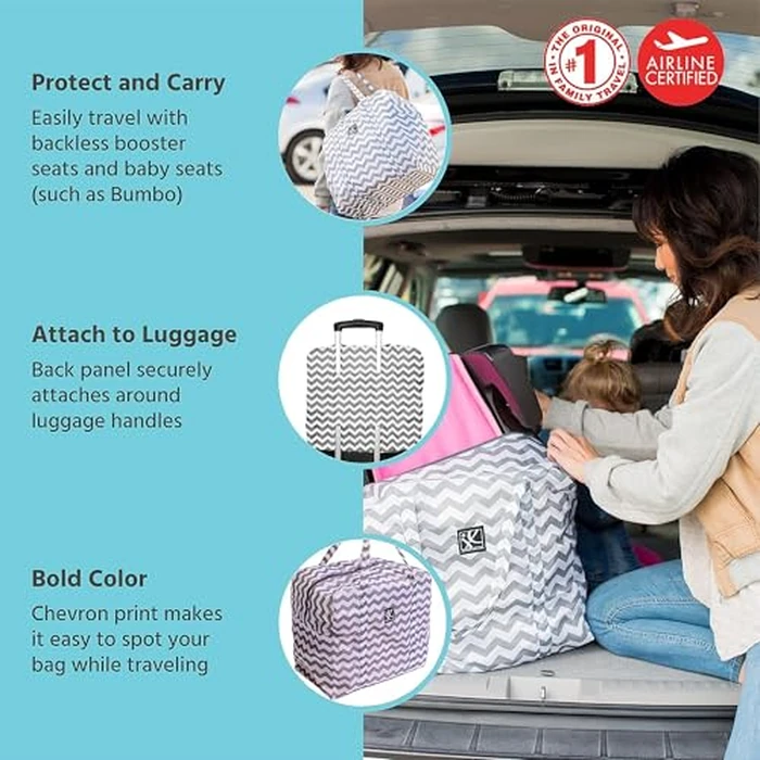 J.L. Childress Go-Go Travel Bag for Kids Backless Booster Seat - Compact Carrier for Airplane & Air Travel, For Toddler Backless Booster Car Seats, Also Fits Compact Strollers like GB Pocket - Chevron by J.L. Childress - Image 2