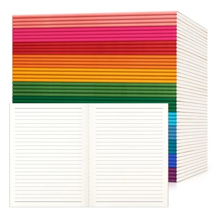 48 Pack Lined Notebook Journals Bulk, 7-1/2" x 9-3/4", Wide Ruled Paper, 30 Sheets/60 Pages, Kraft Cover with Rainbow Spines, 12 Colors Lined Composition Notebook Journal for Work Study Note Taking by ALKALO - Used - Acceptable condition - US$35.94